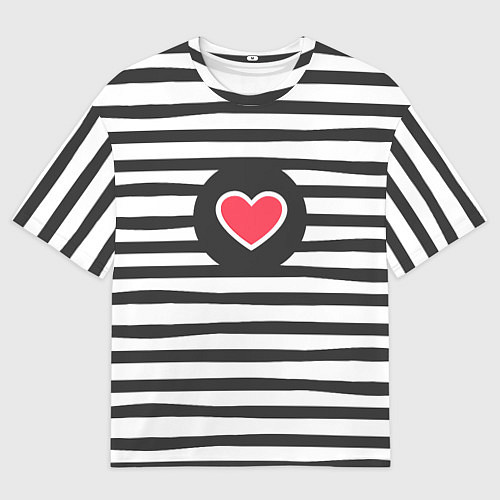 Мужская футболка оверсайз Сердце в полоску / 3D-принт – фото 1