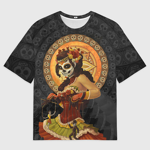 Мужская футболка оверсайз Мексиканка - стиль Калавера Катрина / 3D-принт – фото 1