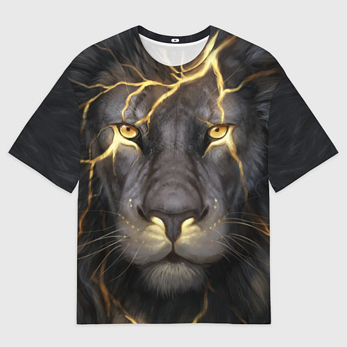 Мужская футболка оверсайз Лев с молнией / 3D-принт – фото 1