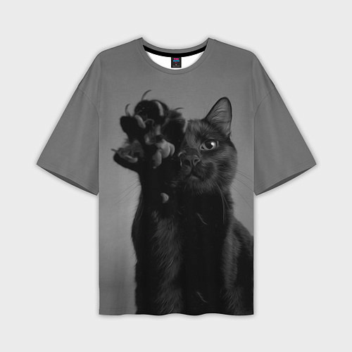 Мужская футболка оверсайз Черный котик / 3D-принт – фото 1
