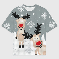 Мужская футболка оверсайз Вязанный узор с оленями