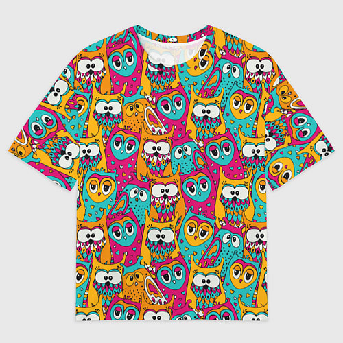 Мужская футболка оверсайз Совы разноцветные / 3D-принт – фото 1