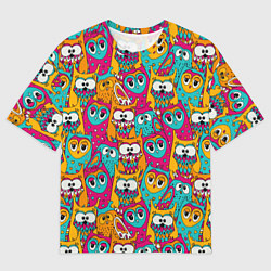 Мужская футболка оверсайз Совы разноцветные