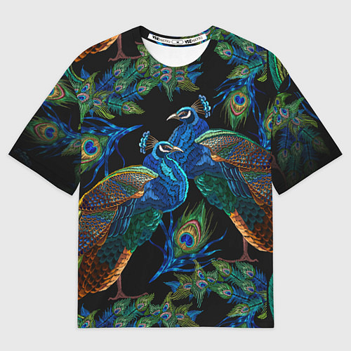 Мужская футболка оверсайз Павлины - вышивка гладью / 3D-принт – фото 1