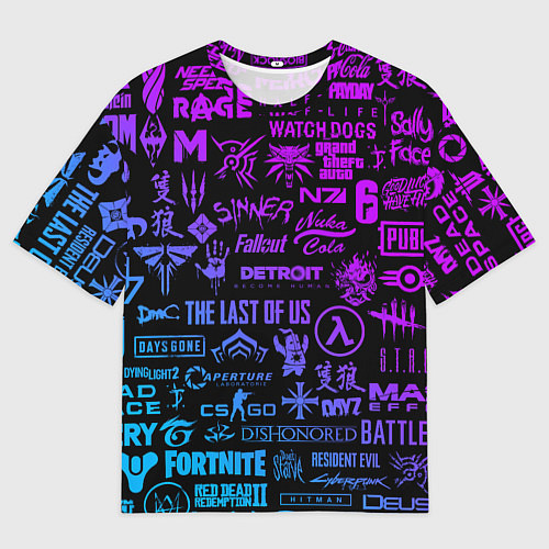 Мужская футболка оверсайз Неоновые лого игр / 3D-принт – фото 1