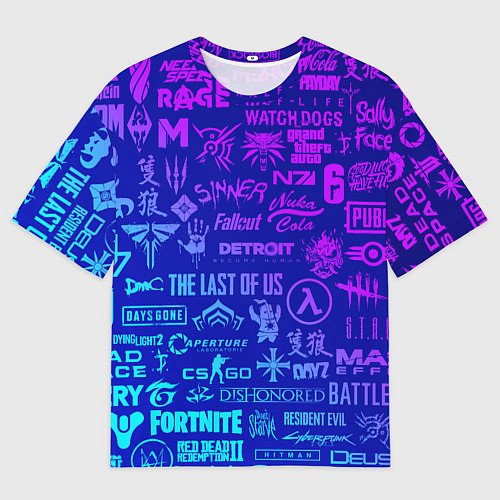 Мужская футболка оверсайз Неоновые геймерские лого / 3D-принт – фото 1