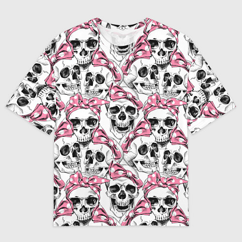 Мужская футболка оверсайз Черепа в розовых платках / 3D-принт – фото 1