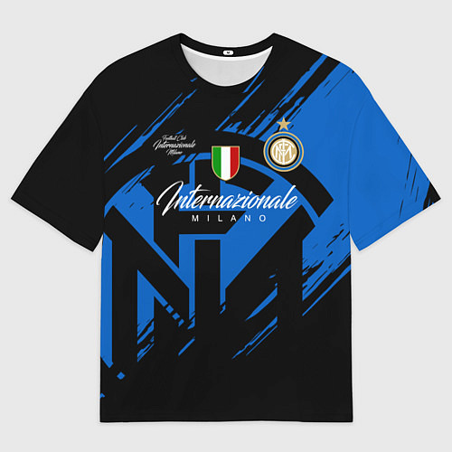 Мужская футболка оверсайз Интер Милан логотипы / 3D-принт – фото 1