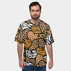 Футболка оверсайз мужская Сердца из шкур африканских животных, цвет: 3D-принт — фото 2