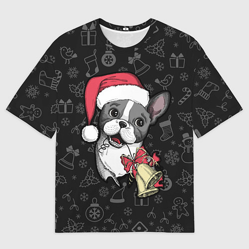 Мужская футболка оверсайз Merry Christmas - french bulldog / 3D-принт – фото 1