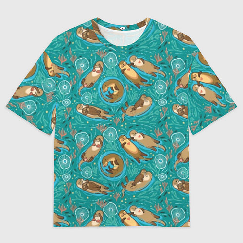 Мужская футболка оверсайз Весёлые выдры - семейство / 3D-принт – фото 1