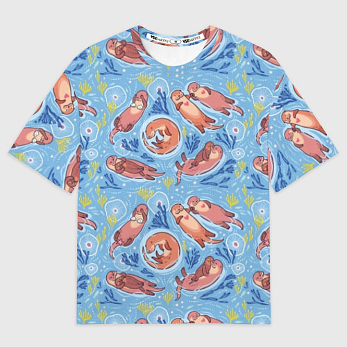 Мужская футболка оверсайз Весёлые дружные выдры / 3D-принт – фото 1