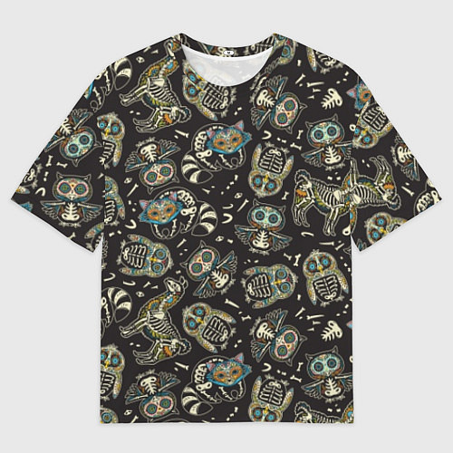 Мужская футболка оверсайз День мертвых - звери и птицы / 3D-принт – фото 1