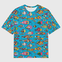 Мужская футболка оверсайз Разноцветные рыбы