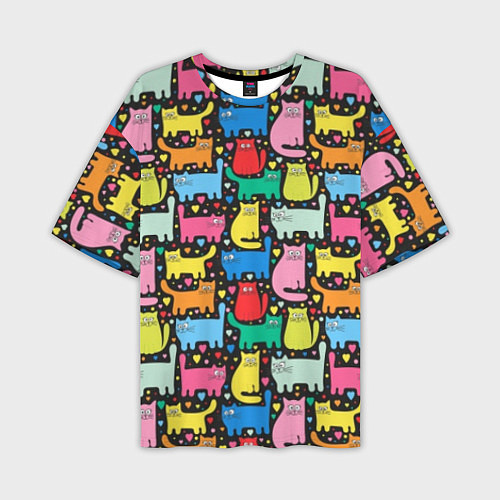 Мужская футболка оверсайз Разноцветные котики / 3D-принт – фото 1