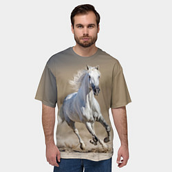 Футболка оверсайз мужская Белый конь - галоп, цвет: 3D-принт — фото 2