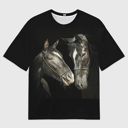 Мужская футболка оверсайз Черные лошади / 3D-принт – фото 1