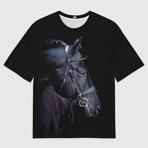 Мужская футболка оверсайз Конь вороной / 3D-принт – фото 1