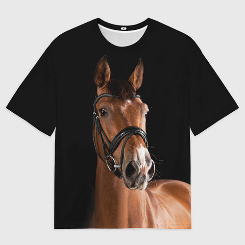 Мужская футболка оверсайз Гнедой жеребец / 3D-принт – фото 1