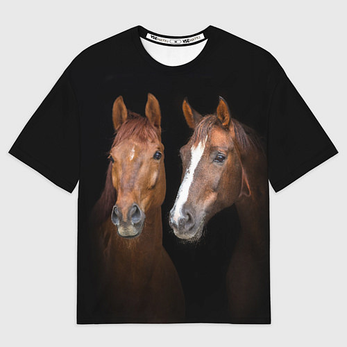 Мужская футболка оверсайз Лошади - пара гнедых / 3D-принт – фото 1