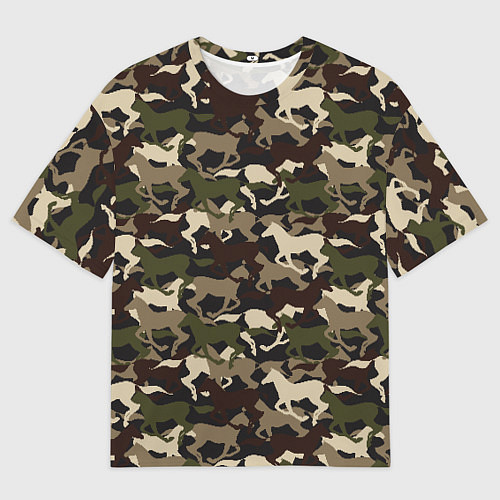 Мужская футболка оверсайз Камуфляж - лошади / 3D-принт – фото 1