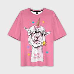 Мужская футболка оверсайз Hello llamacorn - ice cream