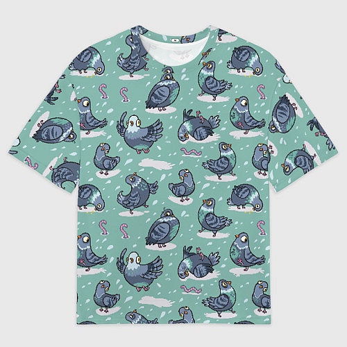 Мужская футболка оверсайз Голуби и червяки / 3D-принт – фото 1