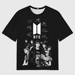 Футболка оверсайз мужская BTS плакат с автографами, цвет: 3D-принт