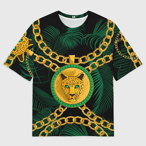 Мужская футболка оверсайз Золотой леопард и цепь / 3D-принт – фото 1