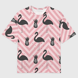 Футболка оверсайз мужская Черный фламинго арт, цвет: 3D-принт