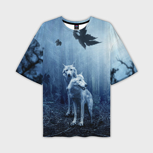 Мужская футболка оверсайз Волки в тёмном лесу / 3D-принт – фото 1