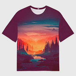 Футболка оверсайз мужская Minimal forest sunset, цвет: 3D-принт