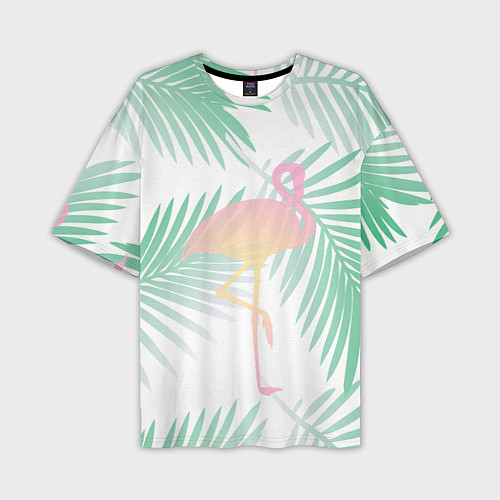 Мужская футболка оверсайз Фламинго в джунглях / 3D-принт – фото 1