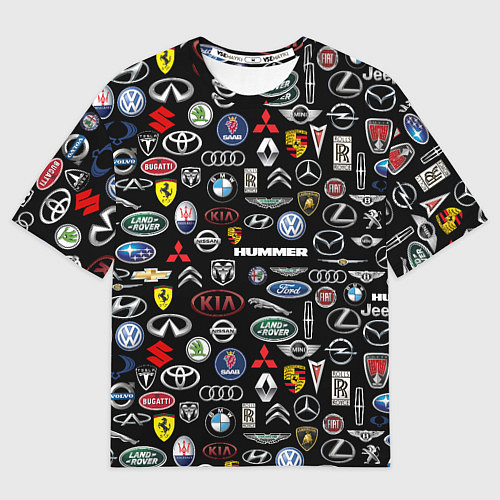 Мужская футболка оверсайз ЛОГОТИПЫ АВТО БРЕНДОВ / 3D-принт – фото 1