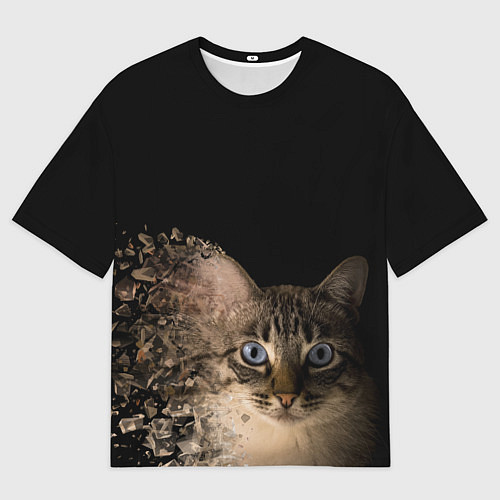 Мужская футболка оверсайз Disintegrating Cat / 3D-принт – фото 1