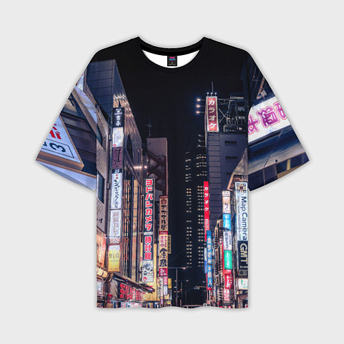 Мужская футболка оверсайз Ночной Токио / 3D-принт – фото 1