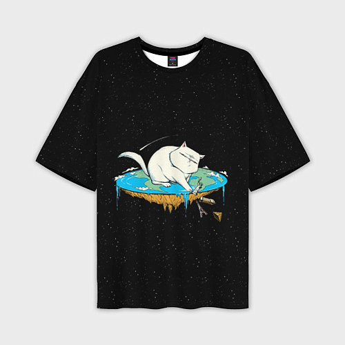 Мужская футболка оверсайз Flat earth Cat / 3D-принт – фото 1