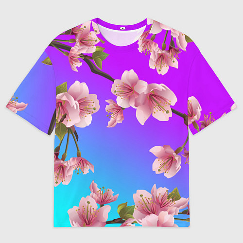 Мужская футболка оверсайз САКУРА ВИШНЯ / 3D-принт – фото 1