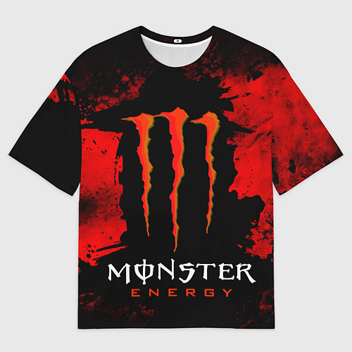 Мужская футболка оверсайз Red grunge monster energy / 3D-принт – фото 1
