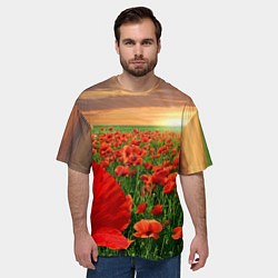 Футболка оверсайз мужская Красный мак на закате, цвет: 3D-принт — фото 2