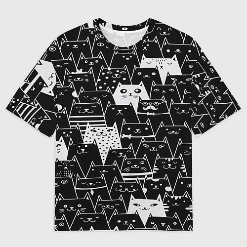 Мужская футболка оверсайз КОТЫ BLACK / 3D-принт – фото 1