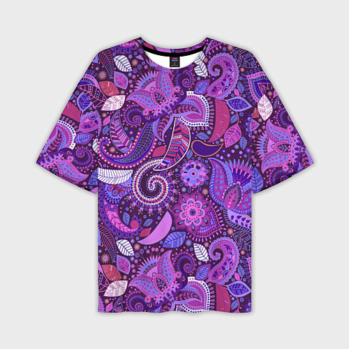 Мужская футболка оверсайз Фиолетовый этнический дудлинг / 3D-принт – фото 1
