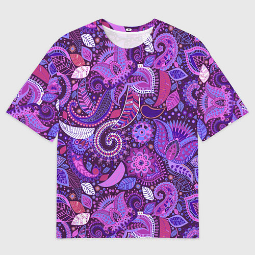 Мужская футболка оверсайз Фиолетовый этнический дудлинг / 3D-принт – фото 1