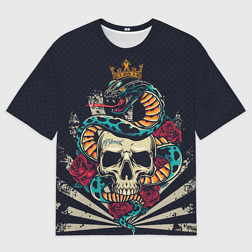 Мужская футболка оверсайз Змея с короной на черепе / 3D-принт – фото 1