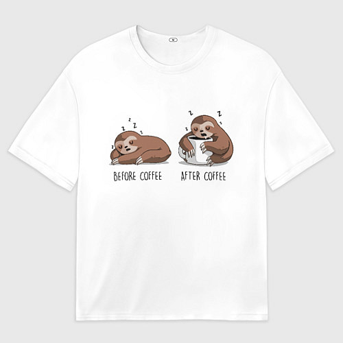 Мужская футболка оверсайз Ленивец Coffee / 3D-принт – фото 1