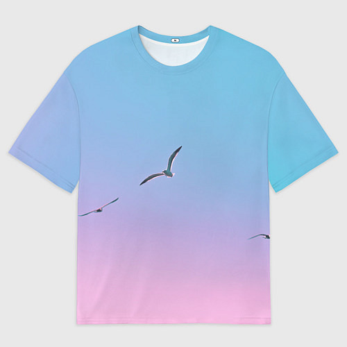 Мужская футболка оверсайз Чайки птицы полет градиент / 3D-принт – фото 1