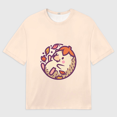 Мужская футболка оверсайз Ёжик листья милый рисунок / 3D-принт – фото 1