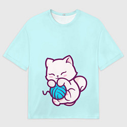 Мужская футболка оверсайз Белый котенок с клубком милый