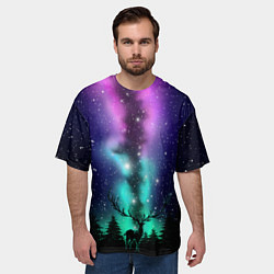 Футболка оверсайз мужская Силуэт оленя северное сияние, цвет: 3D-принт — фото 2