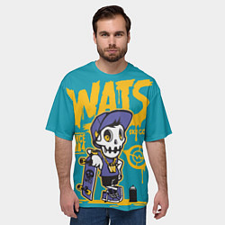Футболка оверсайз мужская Граффити Wats череп в кепке, цвет: 3D-принт — фото 2